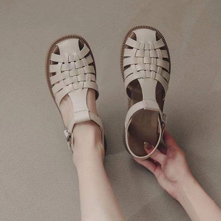 Giày Sandal Bằng Da Mềm Đế Dày Có Khóa Cài Phong Cách La Mã Thời Trang