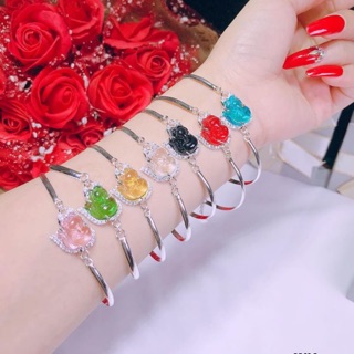 LẮC TAY NỮ MẶT HÔ LY THÂN CỨNG NHIỀU MÀU- LẮC TAY NỮ BẠC TA