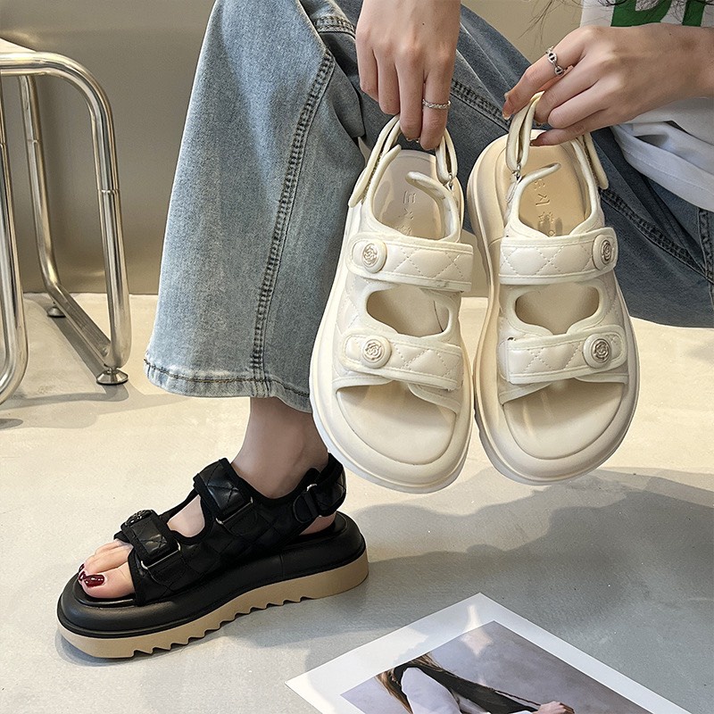 Sandal nữ da chỉ trần quai Chàm 4cm kiểu dáng hàn quốc