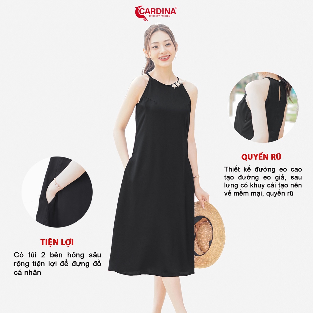 Đầm Nữ 𝐂𝐀𝐑𝐃𝐈𝐍𝐀 Chất Lụa Satin Nhật Cao Cấp Cổ Yếm Đính Hoa Dáng Suông Quyến Rũ 2VS04