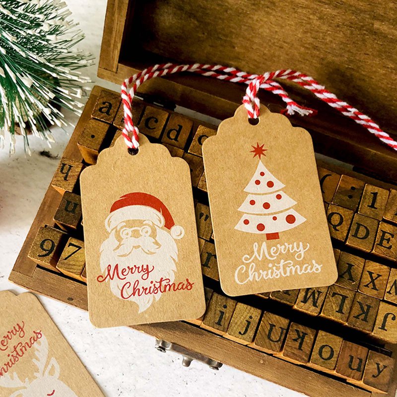 100pcs New Christmas Kraft Paper Tag Retro Snowflake Deer Paper Card Christmas Tree Decoration Label