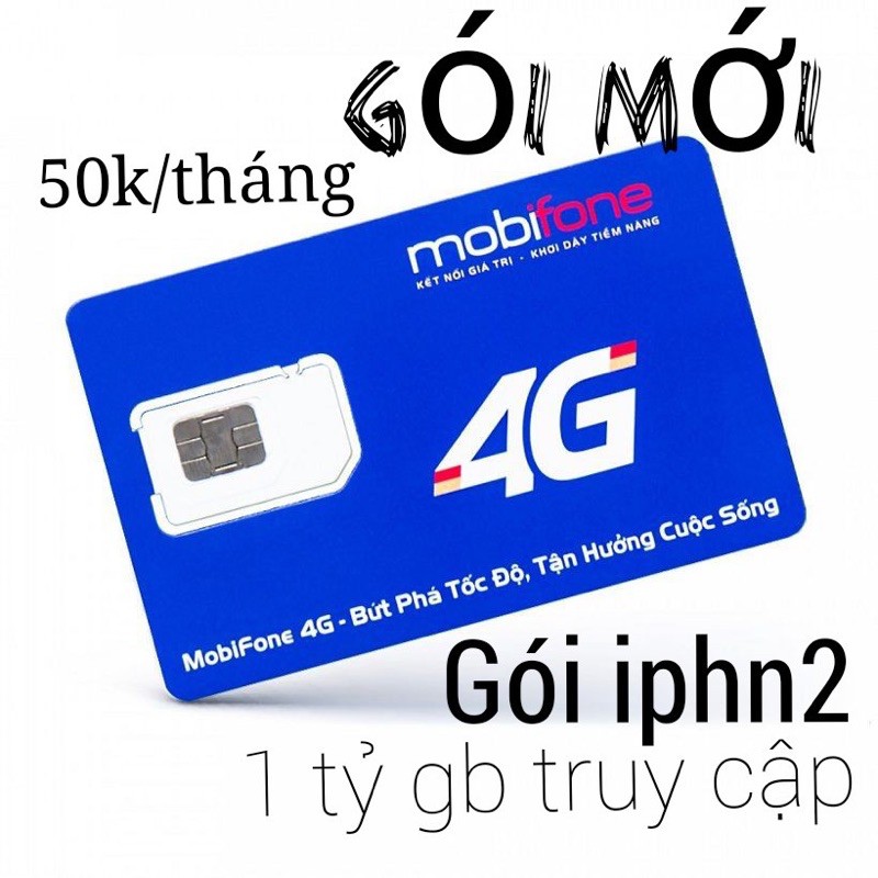 Sim 4G Mobi gói IPHN2 Max băng thông. Miễn phí tháng đầu tiên