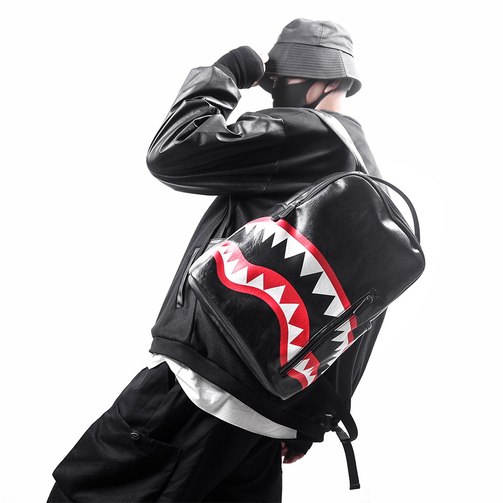Balo SprayGround Full Black phong cách Bape cá mập, Bape Backpack, Chất liệu da chống nước size 32x40 DuSo