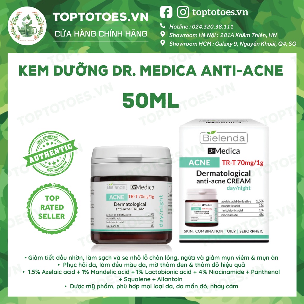 [Mã 1911FMCGSALE giảm 8% đơn 500K] Kem dưỡng Niacinamide Bielenda Dr. Medica Anti-acne Dermatological giảm mụn, mờ thâm