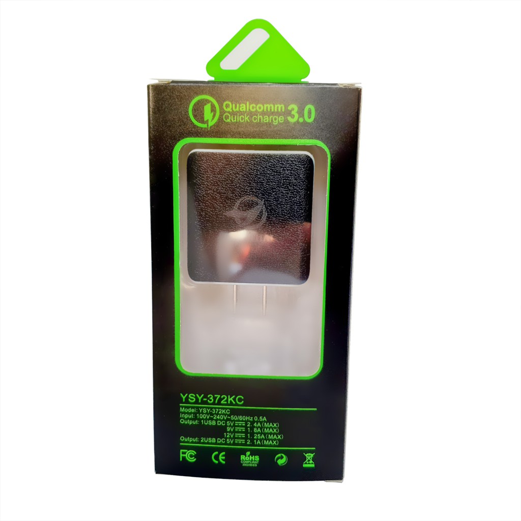 Củ sạc cốc sạc nhanh YSY-372KC hỗ trợ sạc nhanh QC3.0 , nhỏ gọn dễ mang 2 cổng USB sạc 1 lúc 2 thiết bị
