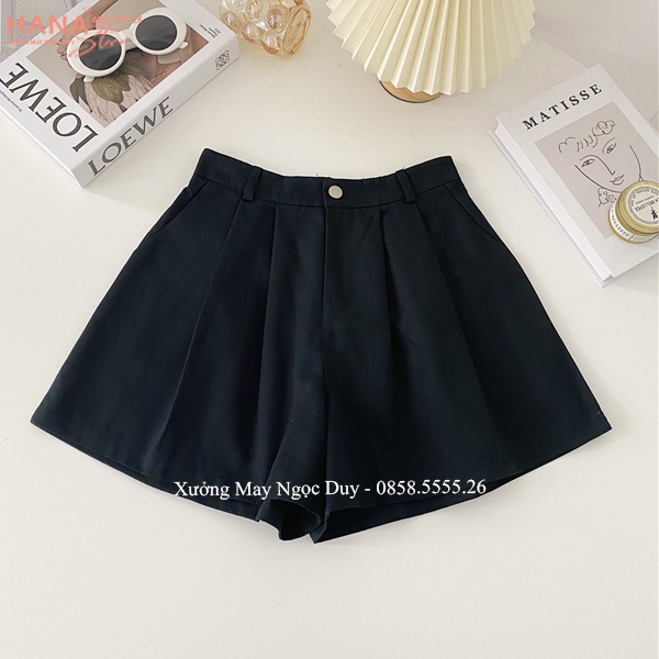 Quần short đùi nữ cúc khóa thật lưng chun sau chất vải kaki thô - Quần sooc nữ cạp cao mặc nhà đi biển chơi mùa hè mát