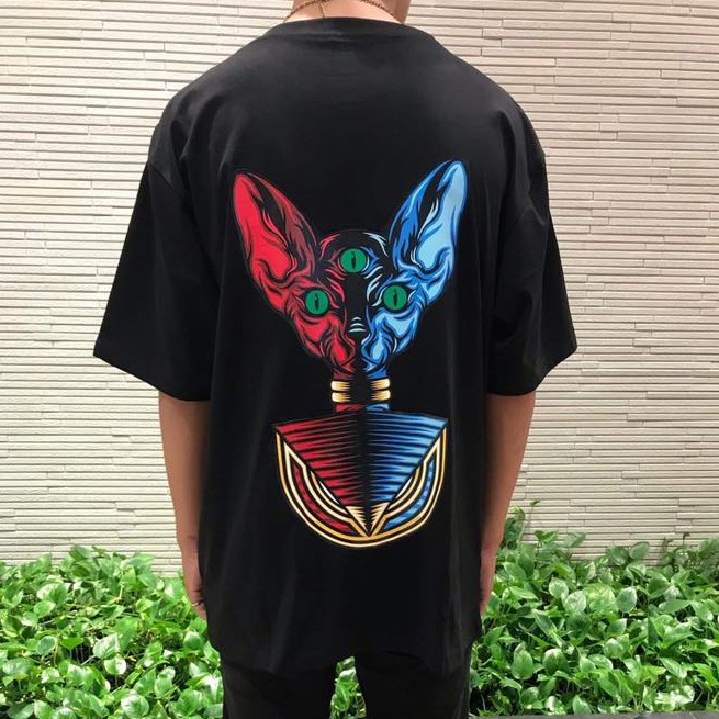Áo phông nam mèo SGES xanh đỏ phản quang unisex form tay lỡ