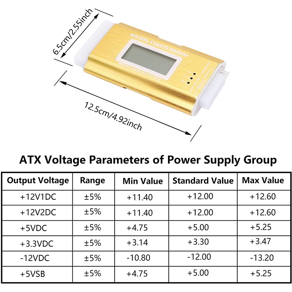 Thiết Bị Test Nguồn ATX Máy Tính 20 + 24 Pin Hiển Thị Màn Hình LCD - màu Vàng