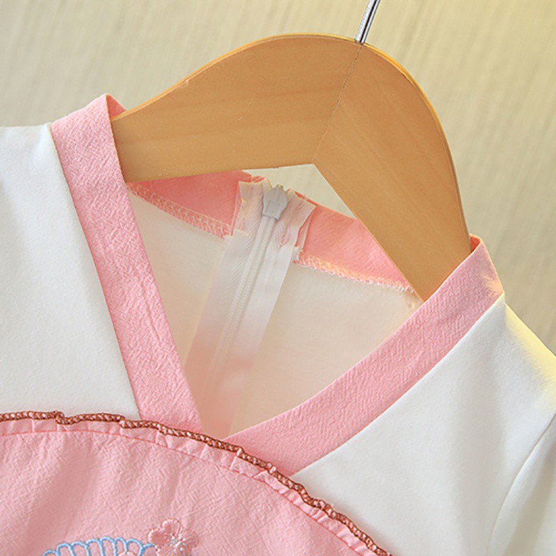 Đầm dài tay thêu hoa dễ thương dành cho bé gái