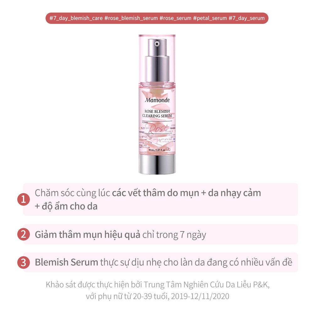 Tinh chất hoa hồng làm mờ thâm mụn &amp; dưỡng sáng Mamonde Rose Blemish Clearing Serum 30ML