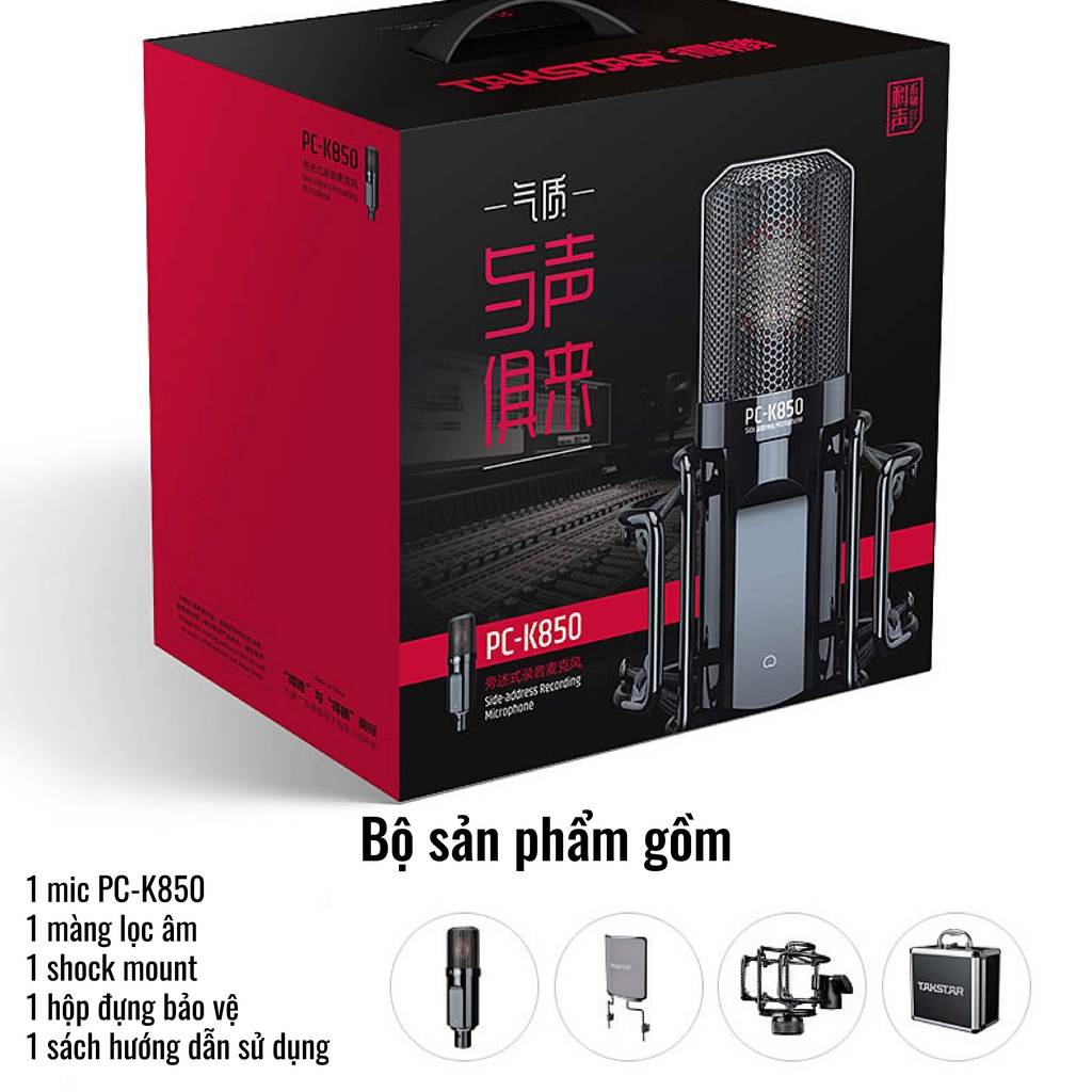Mic Thu Âm Hát Livestream Karaoke Chuyên Nghiệp Takstar PC-K850 Chính Hãng Cao Cấp, Độ Nhạy Cao, Lọc Ồn Bảo Hành 12Tháng
