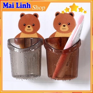 Cốc dán tường hình gấu đựng bàn chải, kem đánh răng - Cốc đựng đồ thông minh