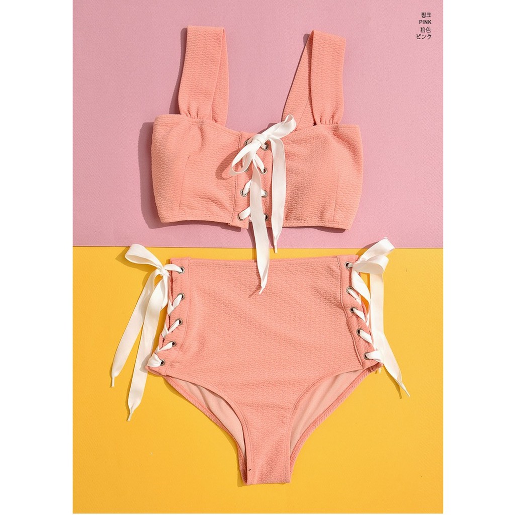 Có sẵn Bộ đồ bơi nữ rút dây xinh có 3 màu xanh hồng đen | BigBuy360 - bigbuy360.vn