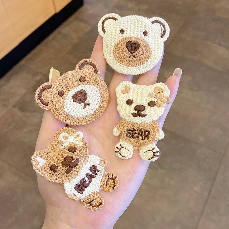 Kẹp tóc vải dệt kim hình gấu kiểu Hàn Quốc dễ thương