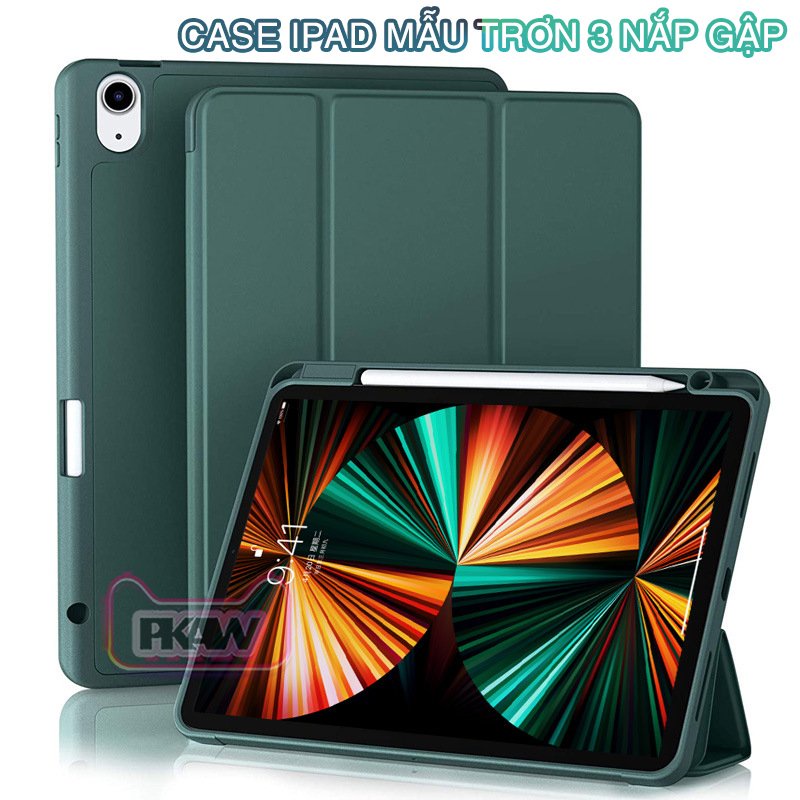 Bao da iPad pro 11 (2018) và iPad Air 4 10.9 (2020) nhựa TPU dẻo mẫu trơn 3 nắp gập - Xanh Rêu (có khay để bút)