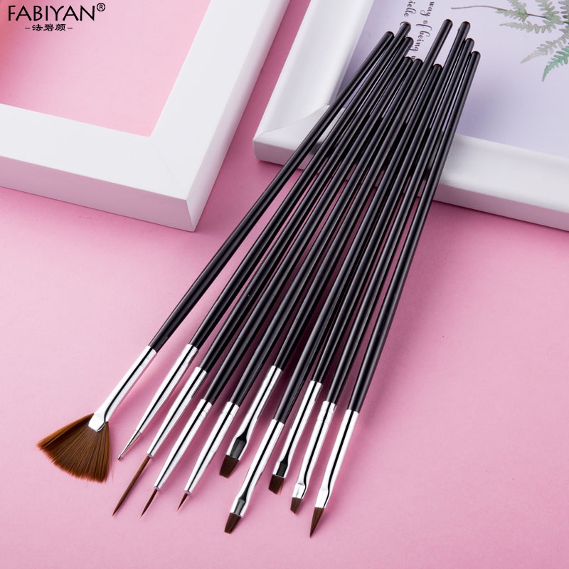 Bộ 10 cọ vẽ móng FABIYAN gồm cọ chấm điểm cọ hình quạt cọ gel đắp móng UV