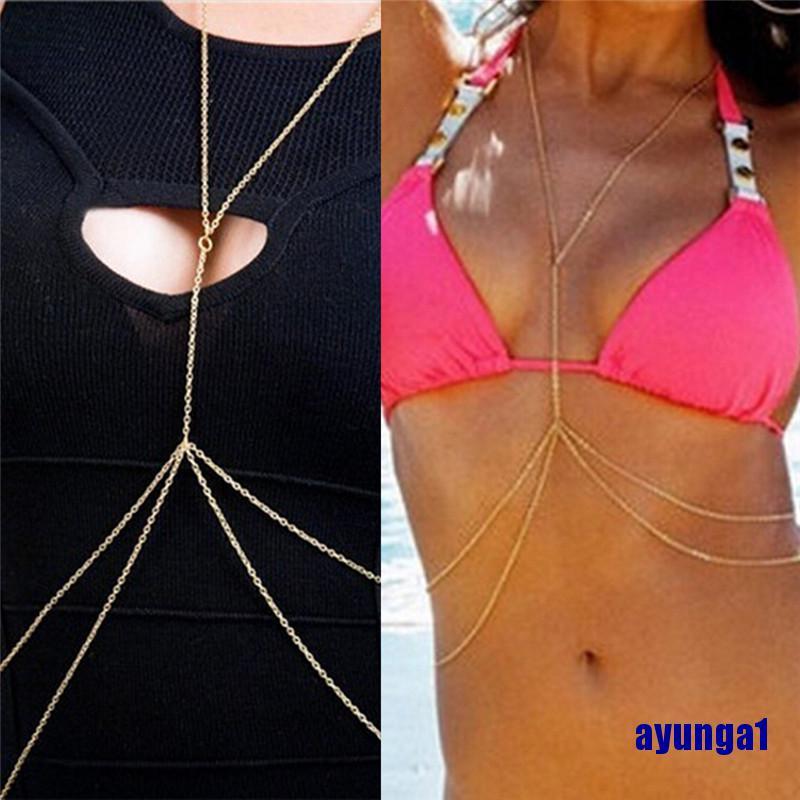 (ayunga1) Women Sexy Fashion Gold Body Belly Waist Chain Bikini Beach Harness Necklace