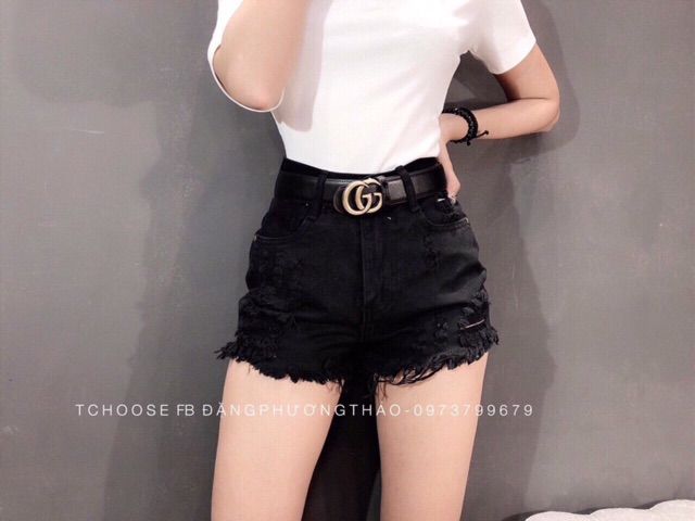 Short jean trắng đen rách