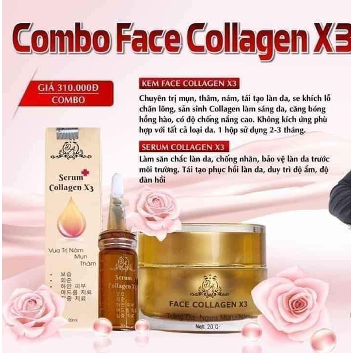 Combo kem Face Collagen X3 Đông Anh và serum dưỡng collagen X3 chính hãng