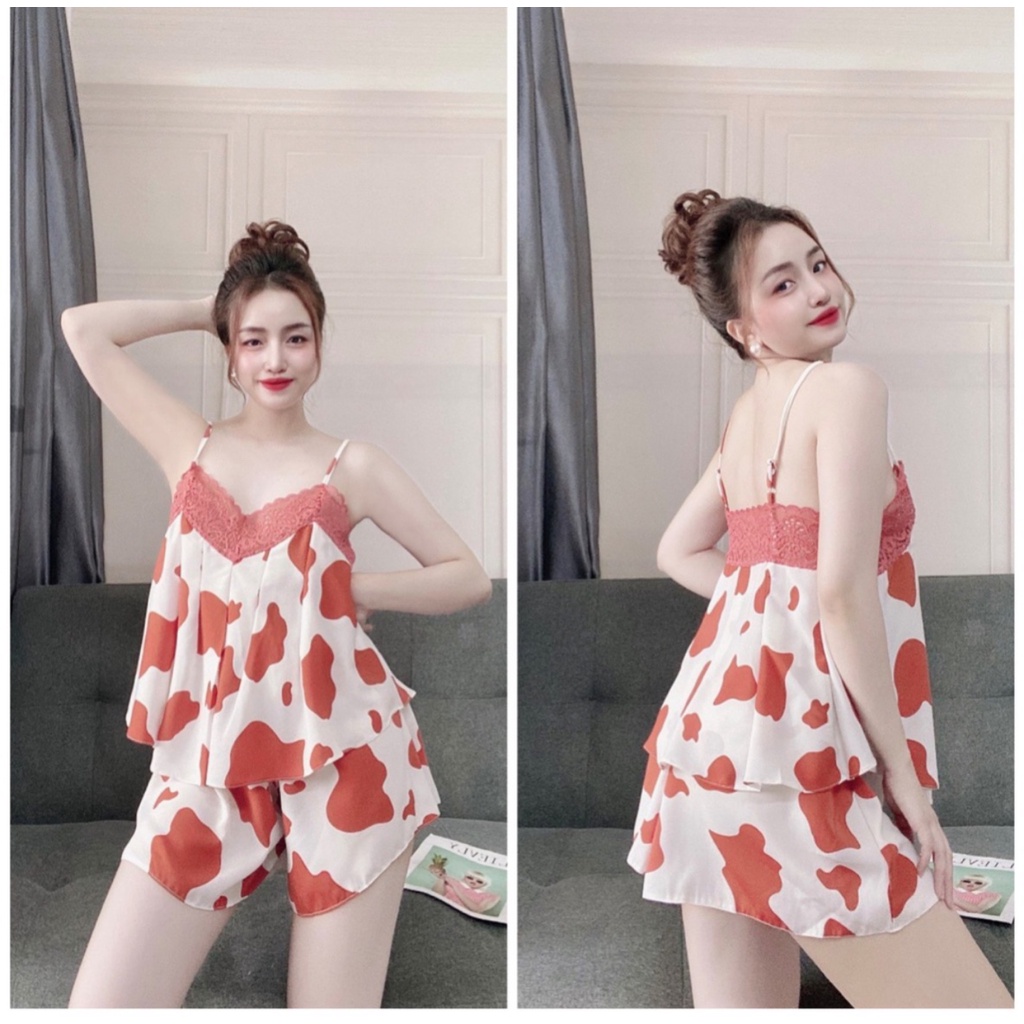 Đồ Bộ Nữ Đồ Mặc Nhà Bò Sữa , Đồ Ngủ Sexy 2 Dây Quần Đùi Chất Lụa Mango Phối Ren Mềm Mát Ít Nhăn Form Dáng Chuẩn | WebRaoVat - webraovat.net.vn