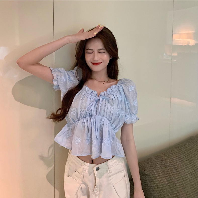 Áo SUXI trễ vai tay ngắn màu sắc ngọt ngào quyến rũ cho nữ