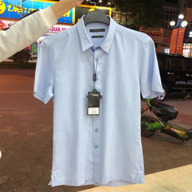 Sale Chính Hãng OWEN - Áo sơ mi ngắn tay Owen chất Nano không nhăn 80190 - Áo sơ mi nam hot 🌺 . ^ '