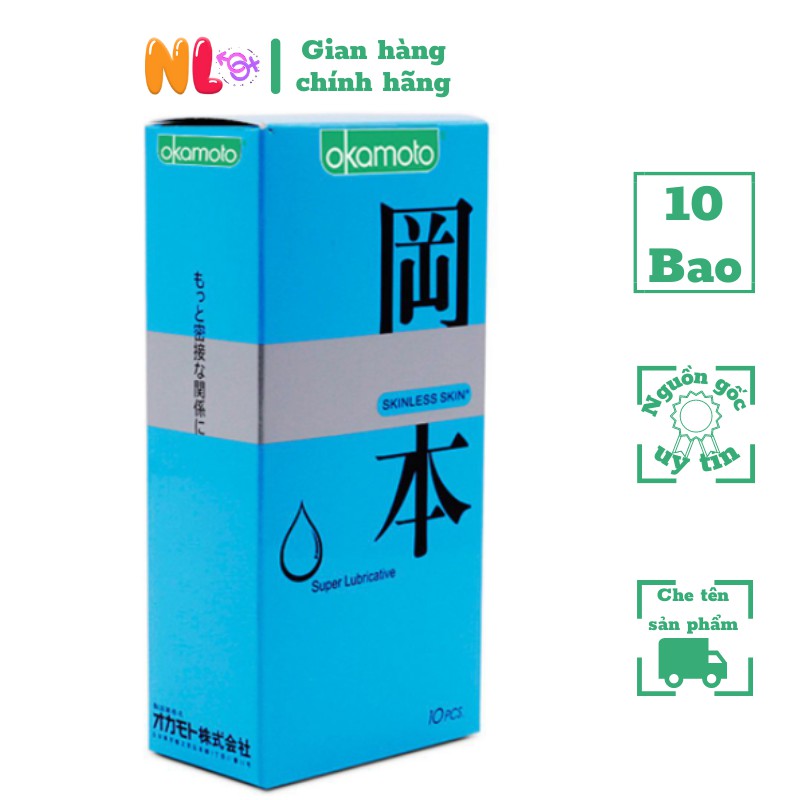 bao cao su OKAMOTO Skinless Skin Super Lubricative sáng bóng mềm mại thêm chất bôi trơn tăng khoái cảm cực mạnh