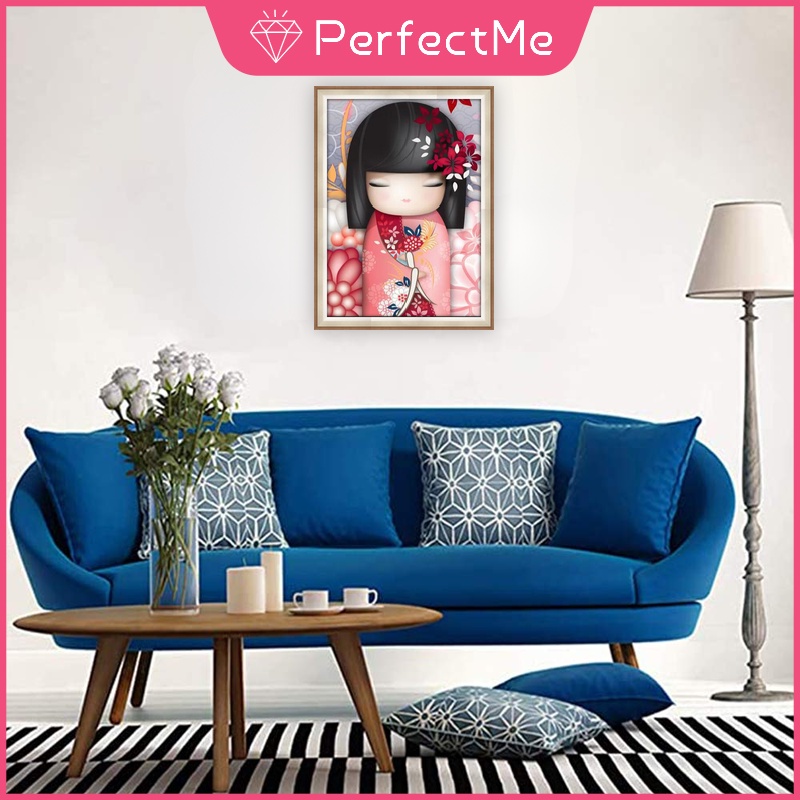 Bộ Tranh Đính Đá 5D Tự Làm 30x40cm Hình Búp Bê Nhật Bản