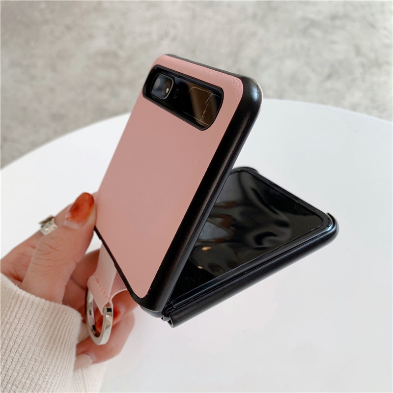 Ốp điện thoại Flip1/2 nhựa cứng màu kẹo ngọt có vòng đeo ngón tay cho Samsung Galaxy Z Flip
