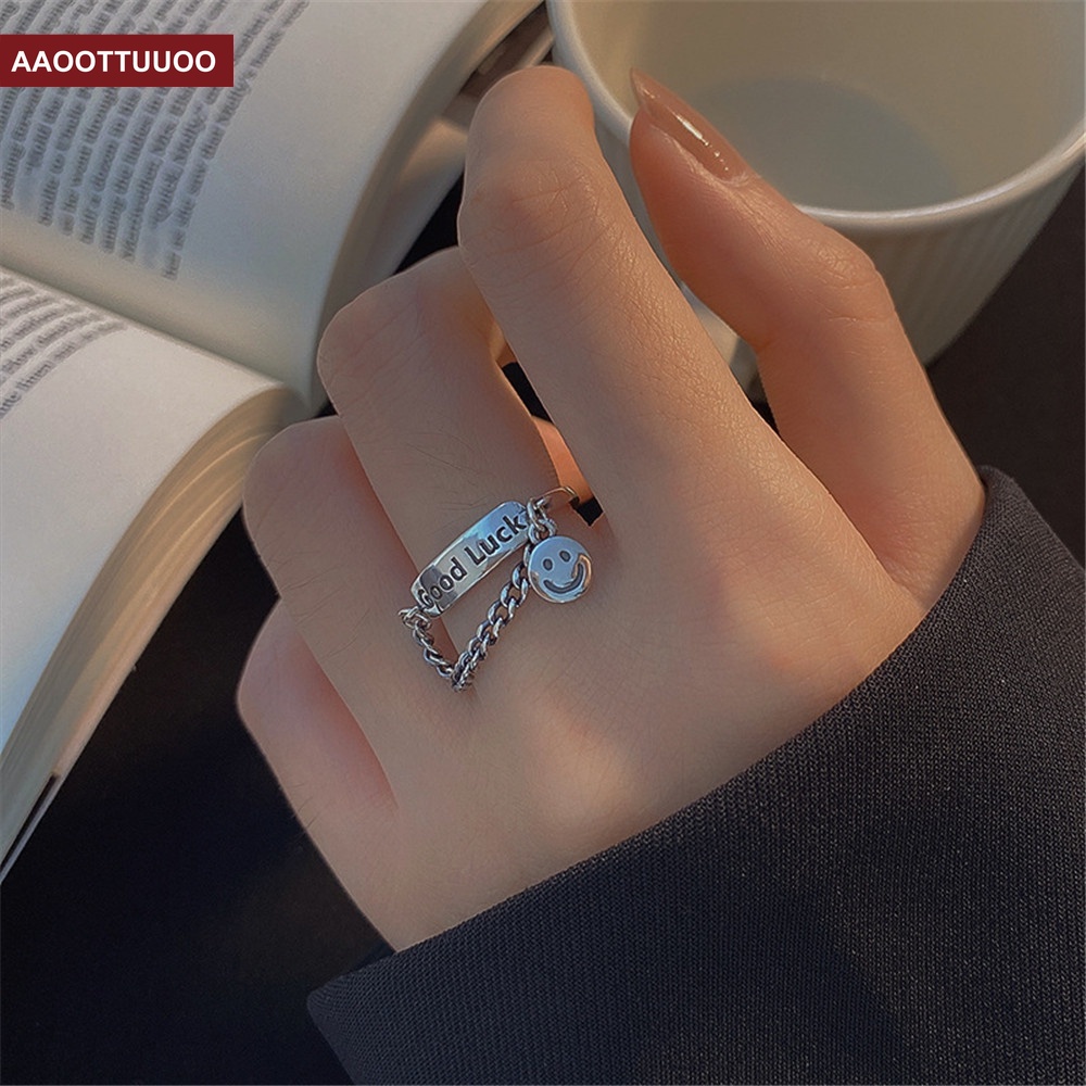 Set 2 nhẫn đeo tay hình mặt cười phong cách retro thời trang cho nữ