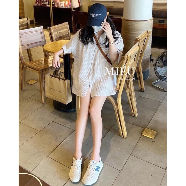 ÁO SƠ MI KẺ SỌC TAY LỠ FORM RỘNG