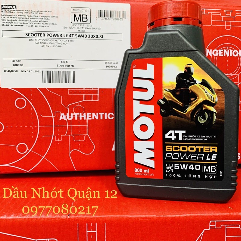 Nhớt Xe Tay Ga Motul Scooter Power LE 5W-40 800ML Tổng Hợp 100% API SN Jaso MB - Motul Việt Nam