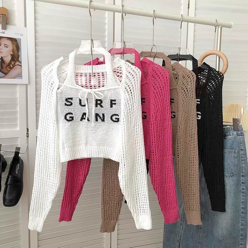 Áo len yếm mix tay lưới hở vai mẫu hot trend mới về xinh quá