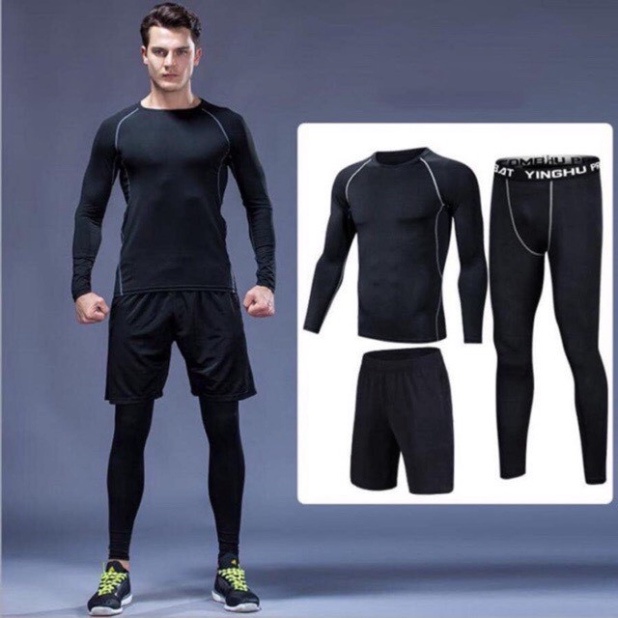 Bộ quần áo legging co giãn giữ nhiệt tập gym mùa đông - chạy bộ - đạp xe màu đen