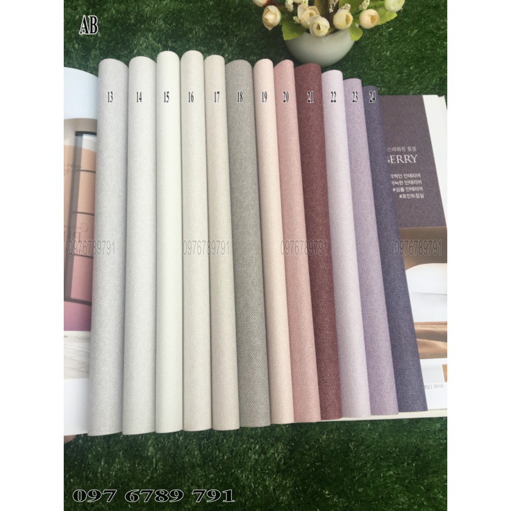 Giấy Dán Tường Hàn Quốc Vân Vải AB Cho Phòng Khách, Phòng Ngủ Lụa Không Keo Khổ 1.06 x 15.6m Màu Trắng, Hồng, Nâu, Xanh
