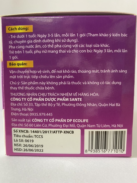 Sữa Non Sante’ hộp 30 gói x 3g (date mới)