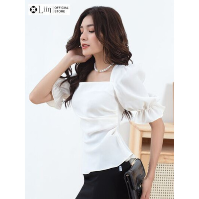 Áo kiểu nữ Cổ Queen Nhún Sườn ôm eo cách điệu tôn dáng kết hợp tay bồng xinh xắn Liin Clothing SM3088