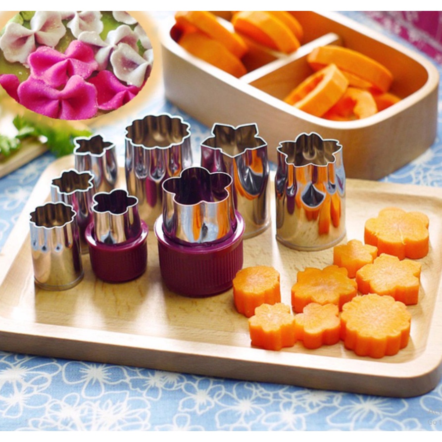 Bộ Dụng Cụ Cắt Tỉa Rau Củ Quả Inox 8 Món | 3 Món, Bộ Khuôn Cắt Tạo Hình Rau Củ Quả