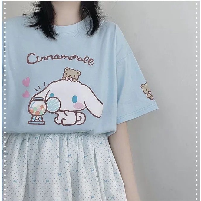 ✦Đầu Chó Cinnamon✦Áo Thun Tay Ngắn Cổ Tròn In Hình Chú Chó Cinnamon Dễ Thương Phong Cách Nhật Bản Thời Trang Mùa Hè Cho Nữ