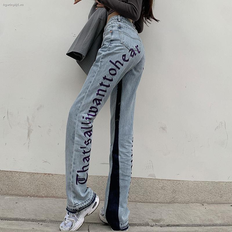 Quần Jeans Ống Rộng Lưng Cao Thêu Chữ Cá Tính Thời Trang Cho Nữ | BigBuy360 - bigbuy360.vn
