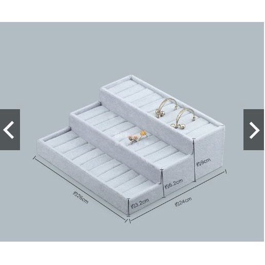 Khay Trưng Bày Trang Sức Đựng Vòng Nhẫn Cao Cấp 3 Tầng - Nhung Xám