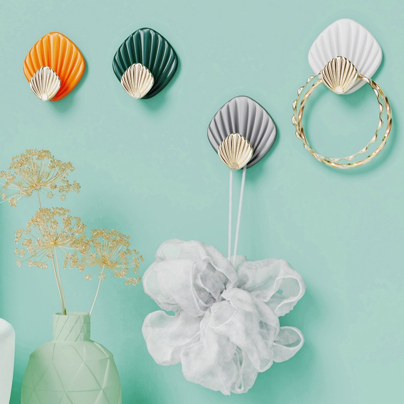 Set 4 Móc Treo Đồ Dán Tường Hình Vỏ Sò Sáng Tạo Không Cần Đục Lỗ Chắc Chắn Cho Nhà Bếp Nhà Tắm