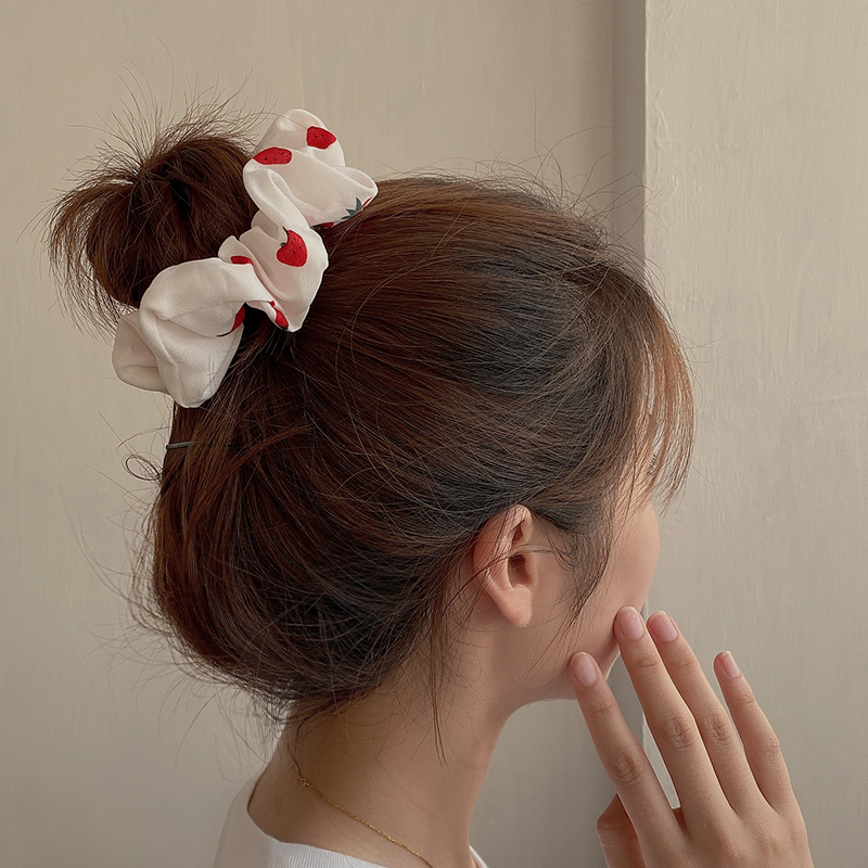 Dây buộc tóc voan co giãn cỡ lớn họa tiết quả dâu tây dễ thương