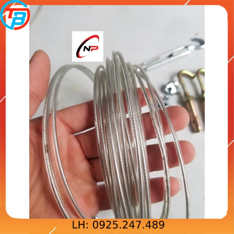 Combo 10 mét cáp bọc nhựa 3mm kèm 1 tăng đơ 2 ốc xiết cáp 2 tacke sắt có móc.kimkhinhatphat