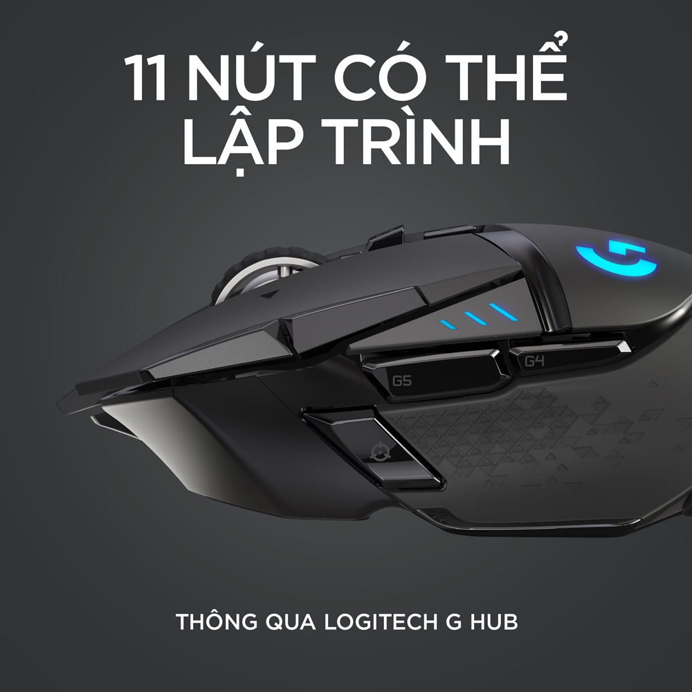 Chuột game không dây Logitech G502 - RGB, 11 nút lập trình, tùy chỉnh trọng lượng