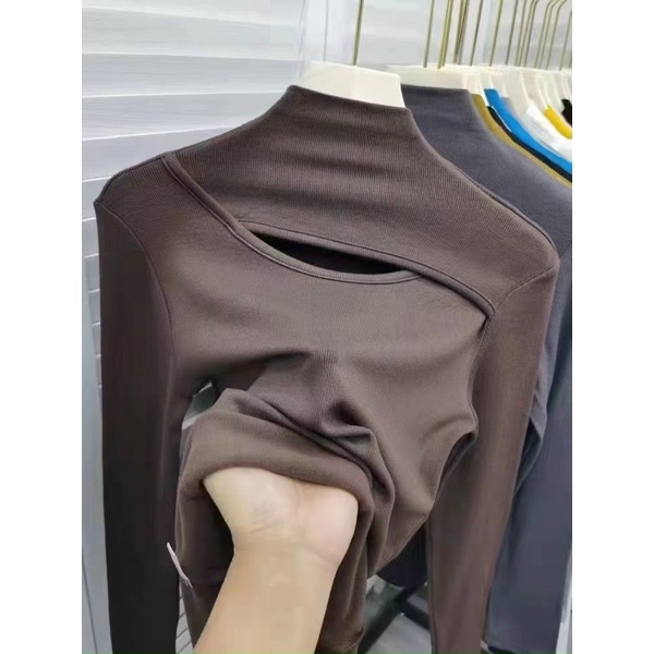 Áo len cổ lọ 3cm dài tay nữ giữ nhiệt cách điệu khoét cổ cao cấp 239