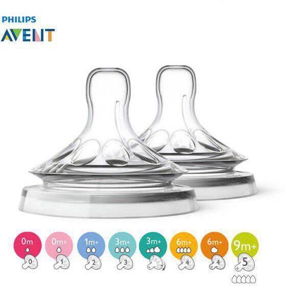 Núm ti AVENT NATURAL cố rộng đủ size 1,2,3,4,5, chất liệu silicone siêu mềm mại, không BPA độc hại, độ bền cao