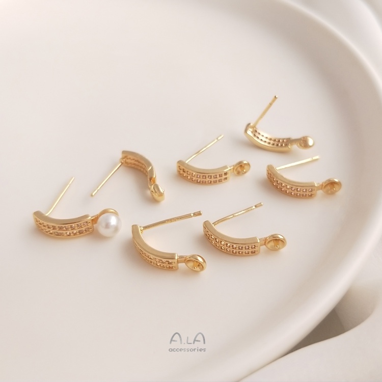 Giá Đỡ Bông Tai Xỏ Lỗ Thủ Công Bằng Đồng Mạ Vàng 14K Đính Đá Zircon S925
