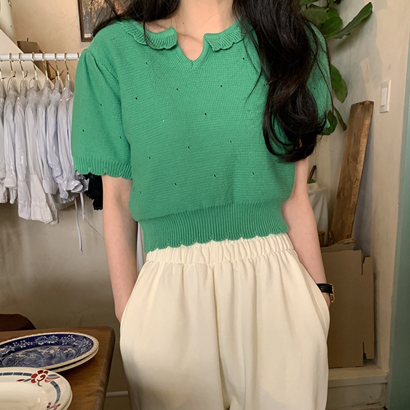 Áo kiểu mặc chui đầu dệt kim màu sắc đơn giản xinh xắn dành cho nữ