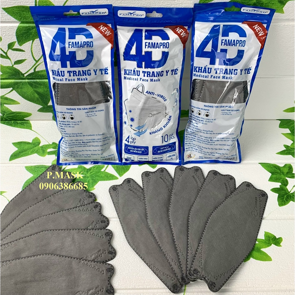 Khẩu Trang 4D NAM ANH FAMAPRO DẠNG TÚI 4 Lớp Kháng Khuẩn 10 Cái/ Túi